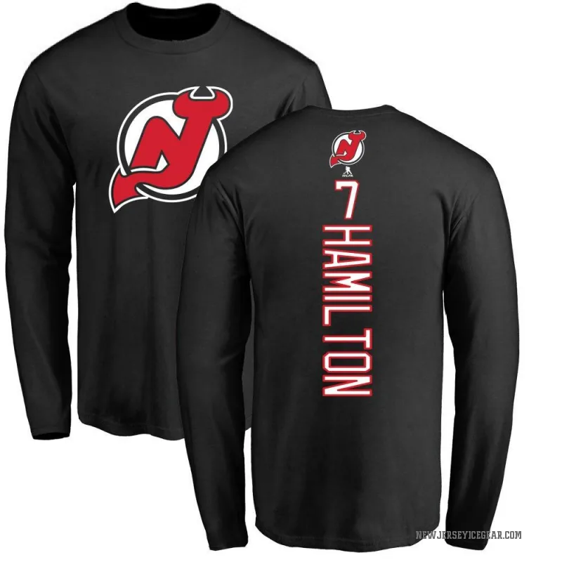 Dougie Hamilton Men's Black New Jersey Devils Backer Long Sleeve T-Shirt -