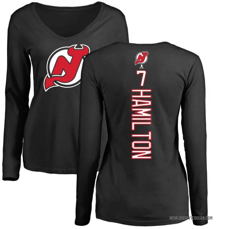 Dougie Hamilton Women's Black New Jersey Devils Backer Long Sleeve T-Shirt -